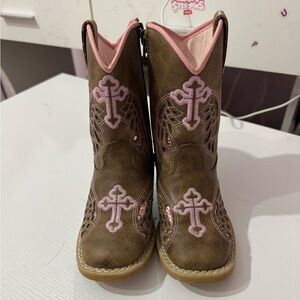 Brown Boots with Pink Embroidery
